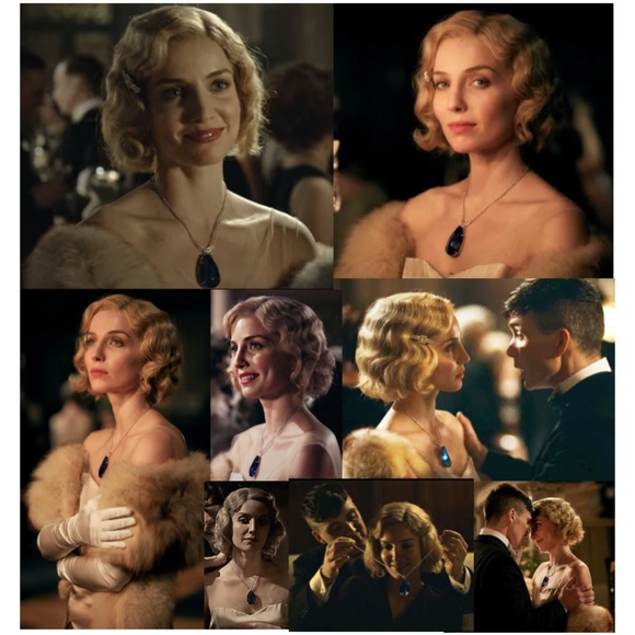 Peaky Blinders Grace Shelby Teardrop Sapphire Necklace, Handmade Replica - Picture 2 of 15